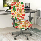 2-Piece Christmas Gingerbread House Candy Cane Tree Holiday  Computer Chair Cover Set, Seat and Backrest