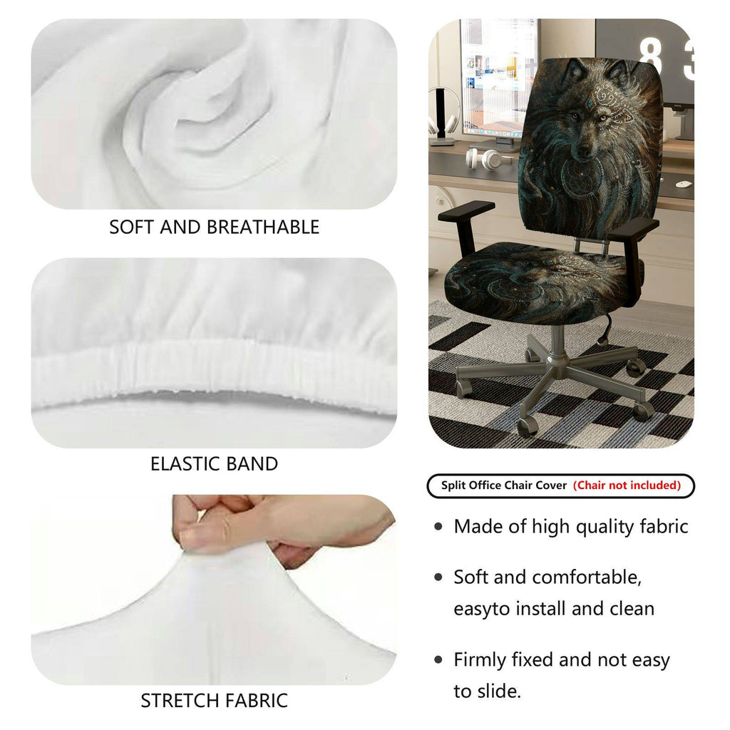 2-Piece Wolf Tribal Dreamcatcher Artistic Mystical  Computer Chair Cover Set, Seat and Backrest