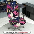 2-Piece Night Street Cat Moonlight Festival Romantic  Computer Chair Cover Set, Seat and Backrest