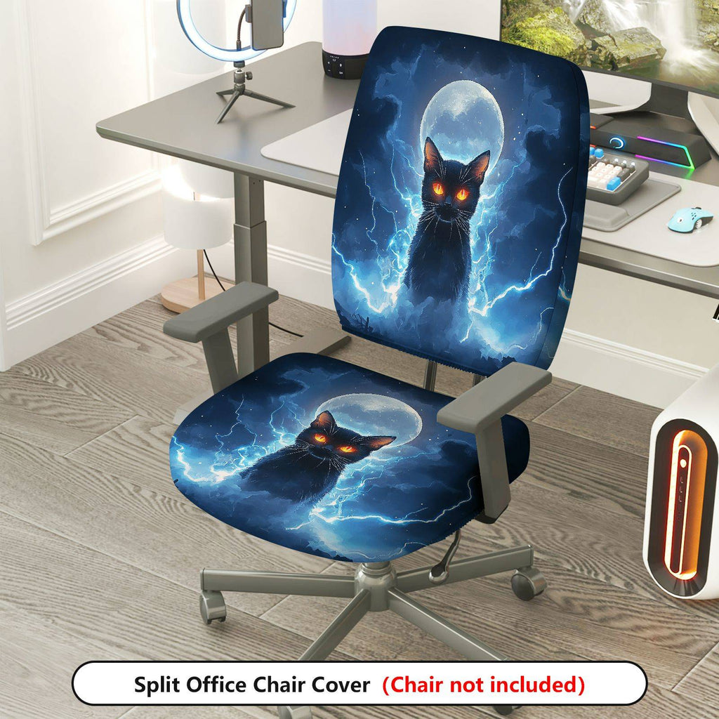 2-Piece Halloween Moon Cat Lightning Sky  Computer Chair Cover Set, Seat and Backrest