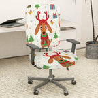 2-Piece Christmas Dog Reindeer Pattern Festive Holiday  Computer Chair Cover Set, Seat and Backrest