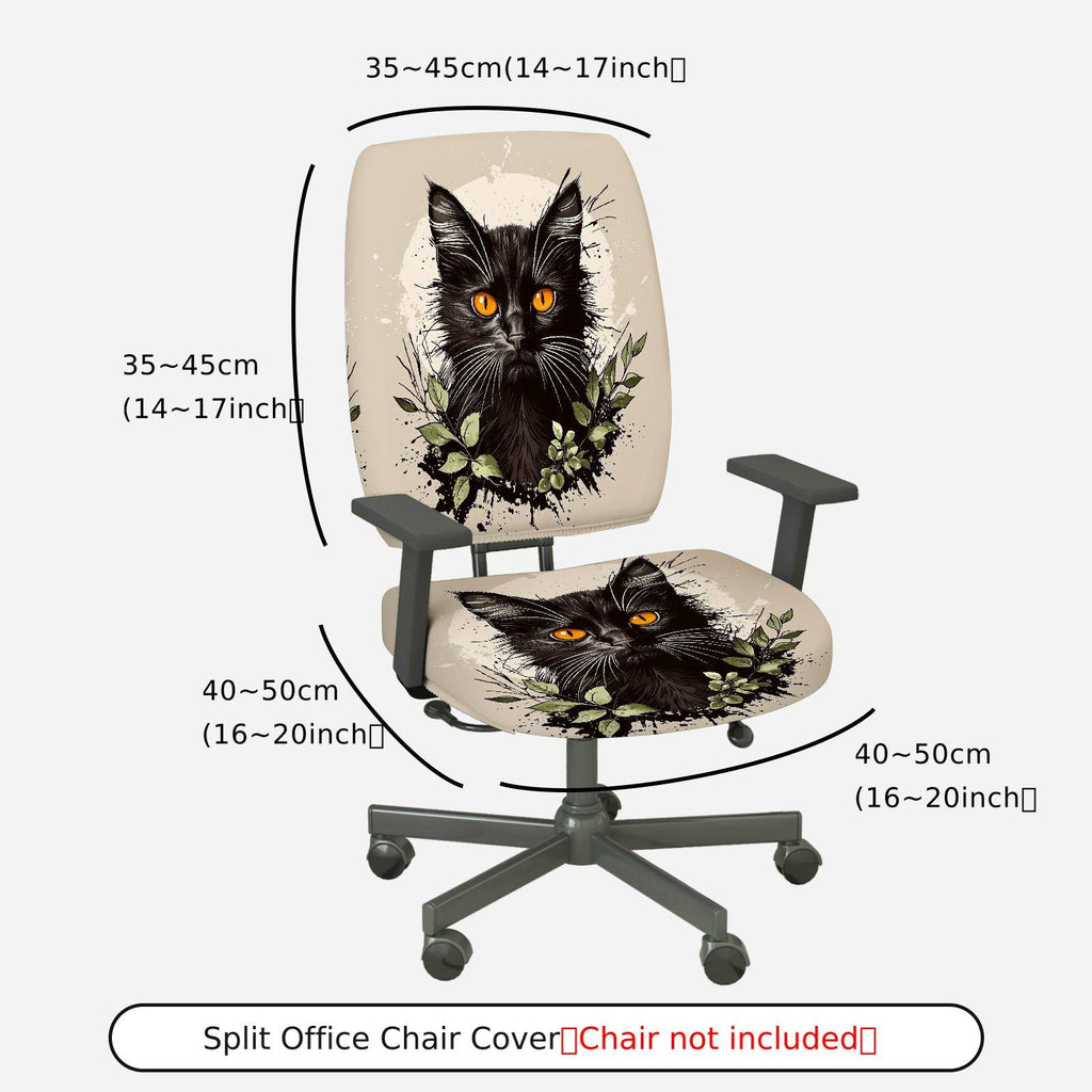 2-Piece Black Cat Floral Animal Pattern  Computer Chair Cover Set, Seat and Backrest