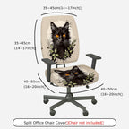 2-Piece Black Cat Floral Animal Pattern  Computer Chair Cover Set, Seat and Backrest