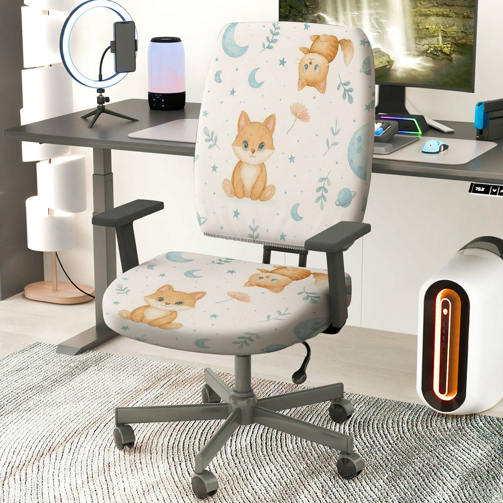 2-Piece Cute Animal Moon Star Floral  Computer Chair Cover Set, Seat and Backrest