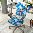 2-Piece Cute Elephant Blue Flowers Butterfly Balloons  Computer Chair Cover Set, Seat and Backrest