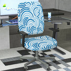 2-Piece Abstract Geometric Blue Wave Pattern  Computer Chair Cover Set, Seat and Backrest
