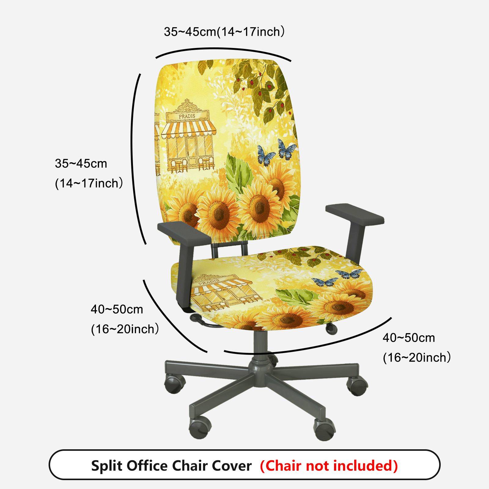 2-Piece Sunflower Butterfly Paris Cafe Floral  Computer Chair Cover Set, Seat and Backrest