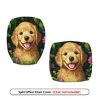 2-Piece Dog Floral Nature Green Pink  Computer Chair Cover Set, Seat and Backrest