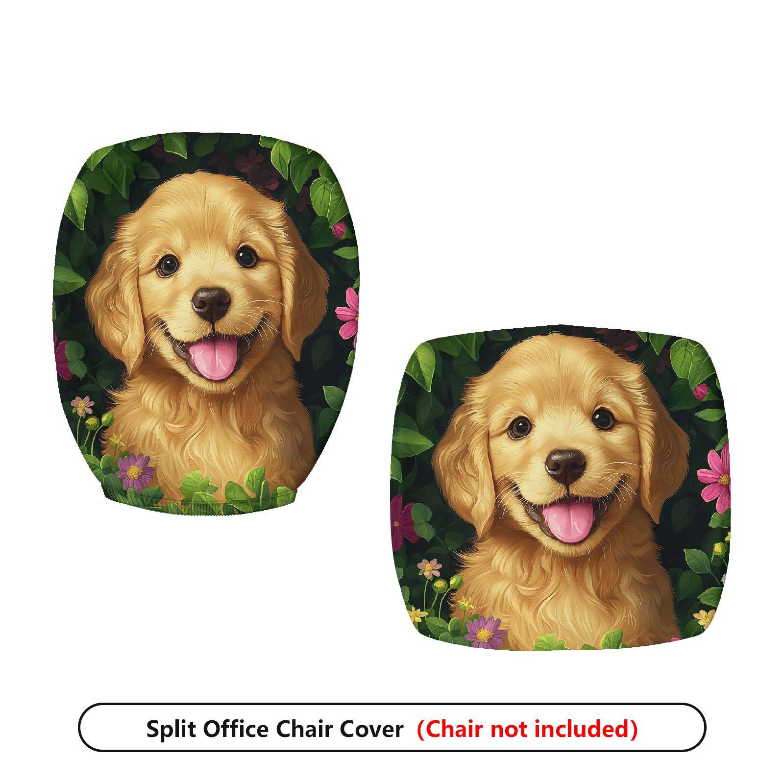 2-Piece Dog Floral Nature Green Pink  Computer Chair Cover Set, Seat and Backrest