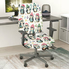 2-Piece Christmas Penguin Winter Festive Holiday Cute  Computer Chair Cover Set, Seat and Backrest