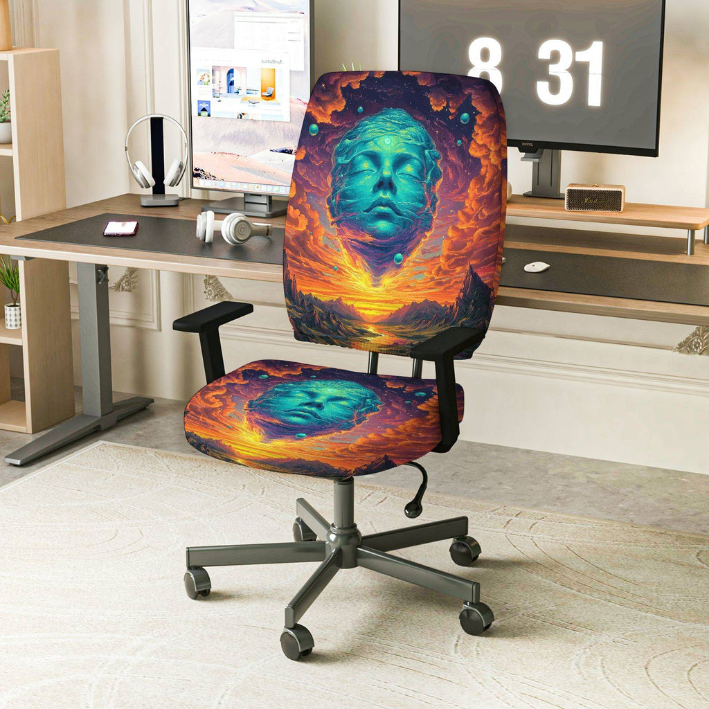 2-Piece Abstract Artistic Graphic Cosmic Landscape Galaxy Astronaut Theme  Computer Chair Cover Set, Seat and Backrest