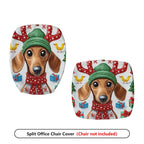 2-Piece Christmas Reindeer Dog Green Hat Festive Gift  Computer Chair Cover Set, Seat and Backrest