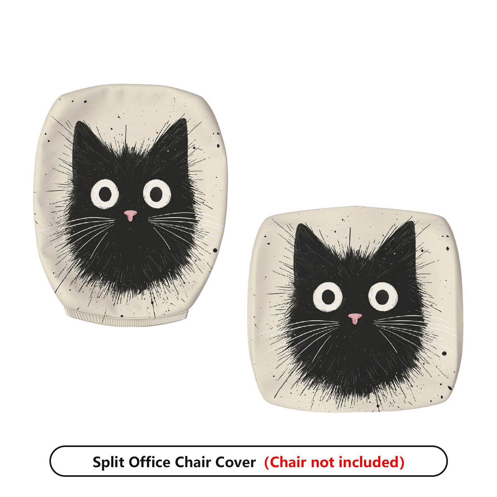 2-Piece Black Cat Halloween Fun Whimsical  Computer Chair Cover Set, Seat and Backrest