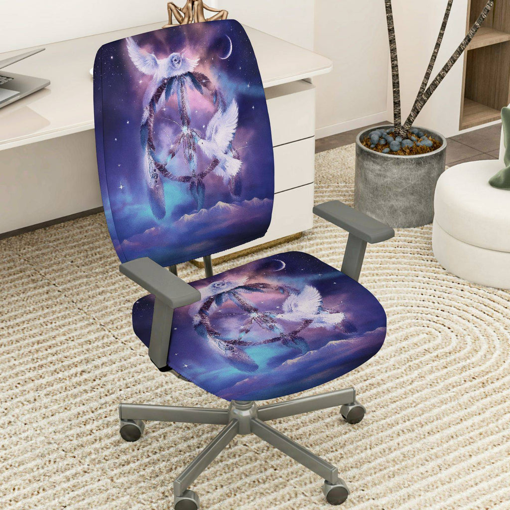 2-Piece Dreamcatcher Moon Stars Dove Peaceful  Computer Chair Cover Set, Seat and Backrest