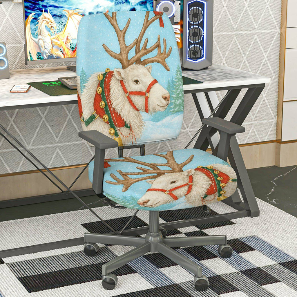 2-Piece Christmas Reindeer Snowy Forest Holiday Decorative  Computer Chair Cover Set, Seat and Backrest