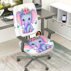2-Piece Cute Elephant Flower Butterfly  Computer Chair Cover Set, Seat and Backrest