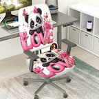 2-Piece Cute Panda Love Pink Floral Butterfly Pattern  Computer Chair Cover Set, Seat and Backrest