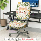 2-Piece Cute Cat Floral Pattern  Computer Chair Cover Set, Seat and Backrest