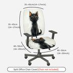 2-Piece Cute Cat Graphic Black Kitten Print Artistic Design  Computer Chair Cover Set, Seat and Backrest