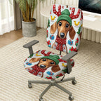 2-Piece Christmas Reindeer Dog Green Hat Festive Gift  Computer Chair Cover Set, Seat and Backrest