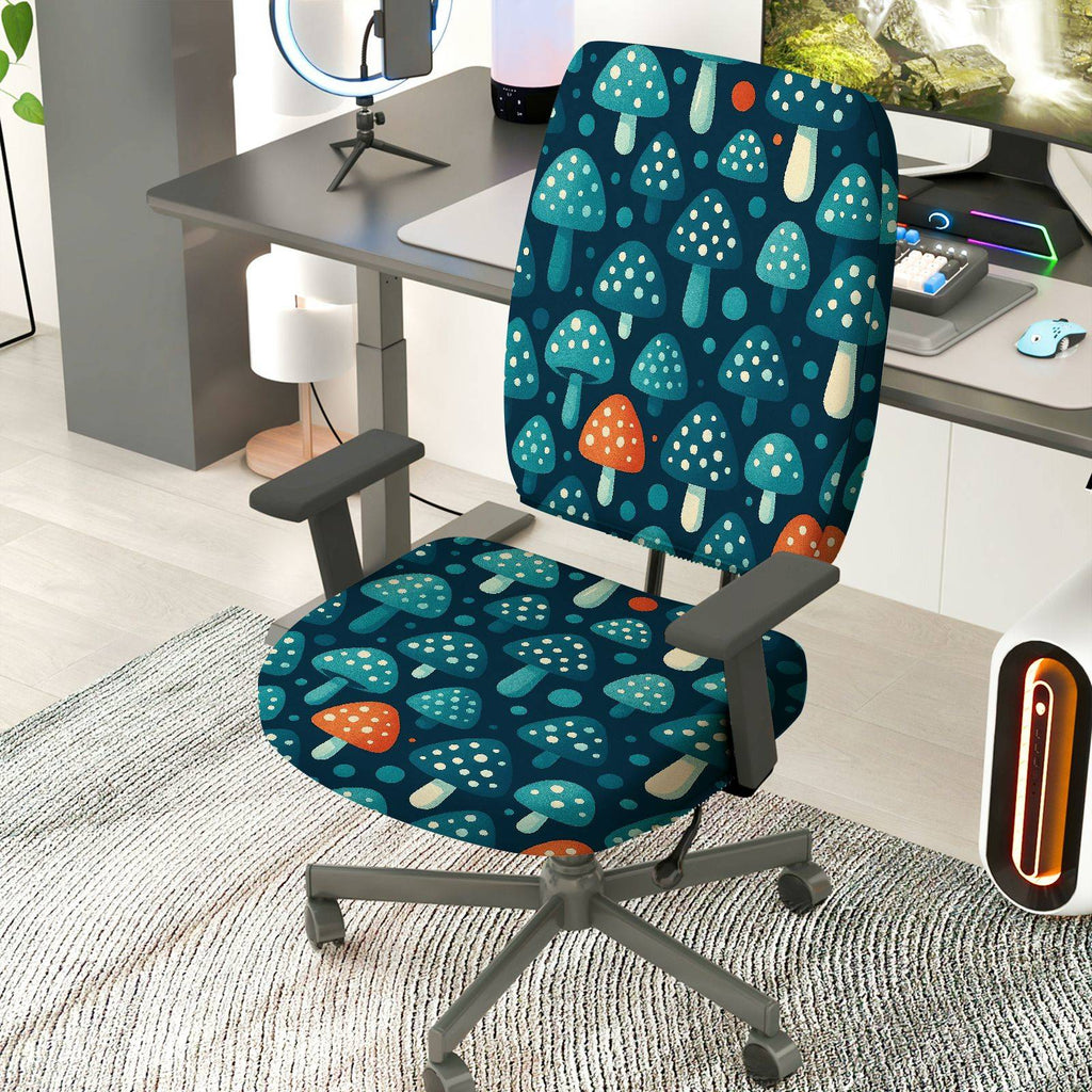 2-Piece Mushroom Forest Pattern Decorative Comfortable Ergonomic  Computer Chair Cover Set, Seat and Backrest