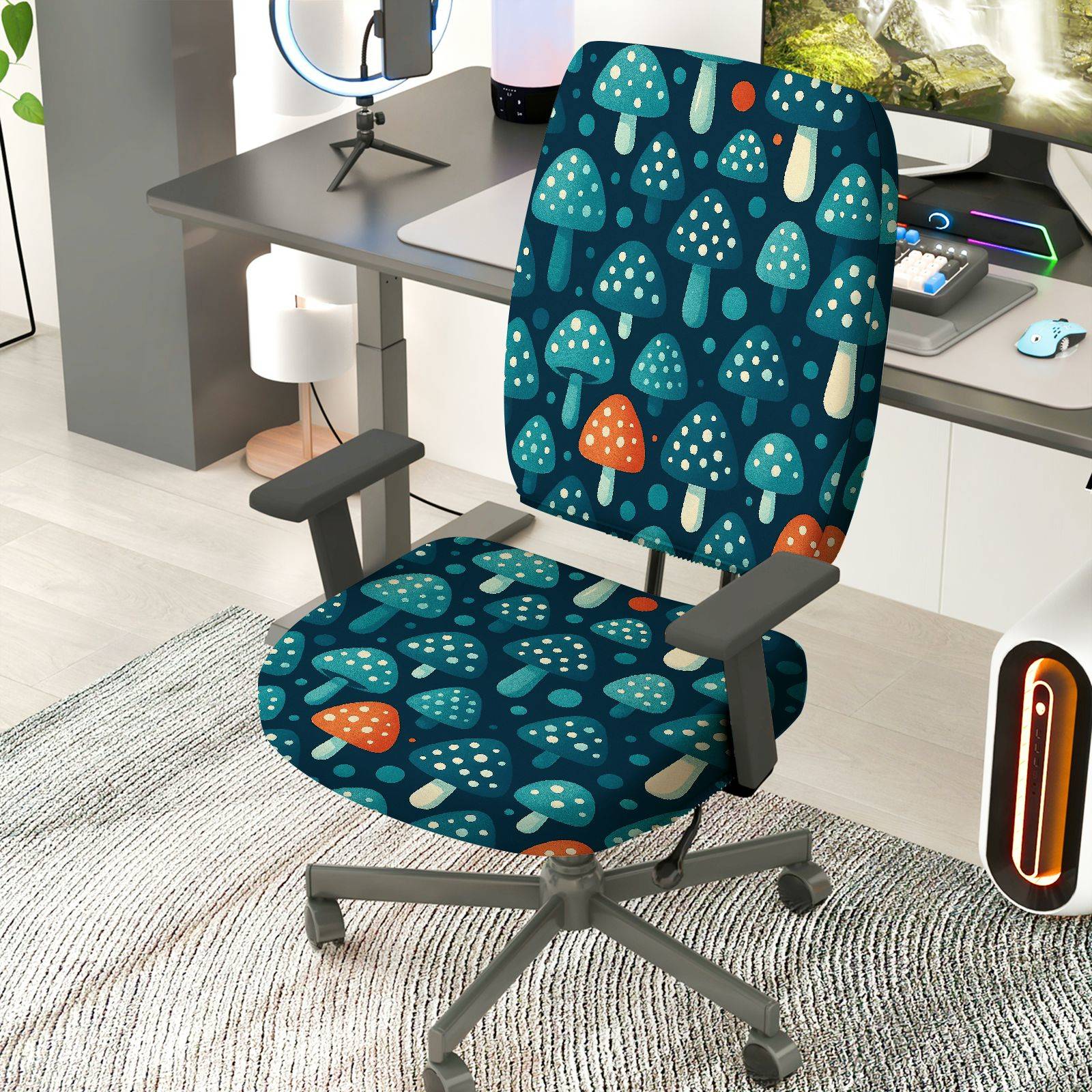 2-Piece Mushroom Forest Pattern Decorative Comfortable Ergonomic  Computer Chair Cover Set, Seat and Backrest