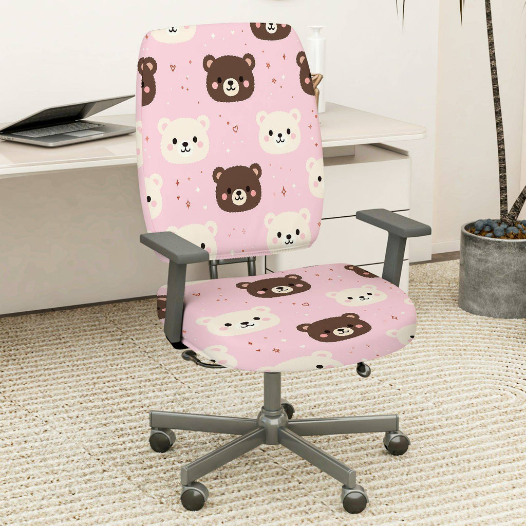 2-Piece Cute Bear Pink Fun Sweet Home  Computer Chair Cover Set, Seat and Backrest