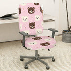 2-Piece Cute Bear Pink Fun Sweet Home  Computer Chair Cover Set, Seat and Backrest