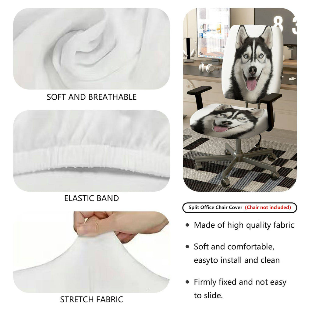 2-Piece Cute Husky Dog Animal Print Stretch  Computer Chair Cover Set, Seat and Backrest