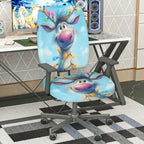 2-Piece Christmas Reindeer Blue Holiday Fun  Computer Chair Cover Set, Seat and Backrest