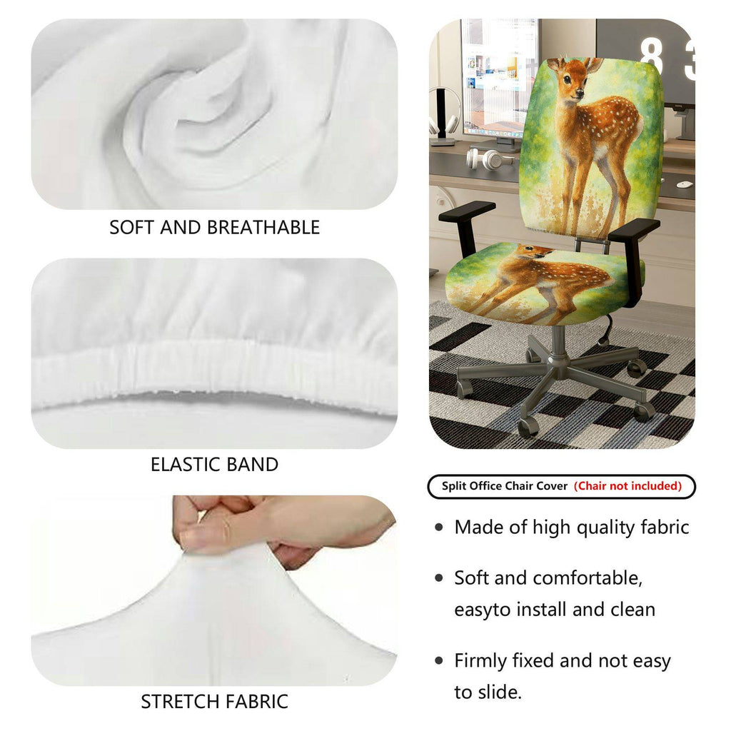 2-Piece Deer Forest Nature Art Animal Wildlife  Computer Chair Cover Set, Seat and Backrest