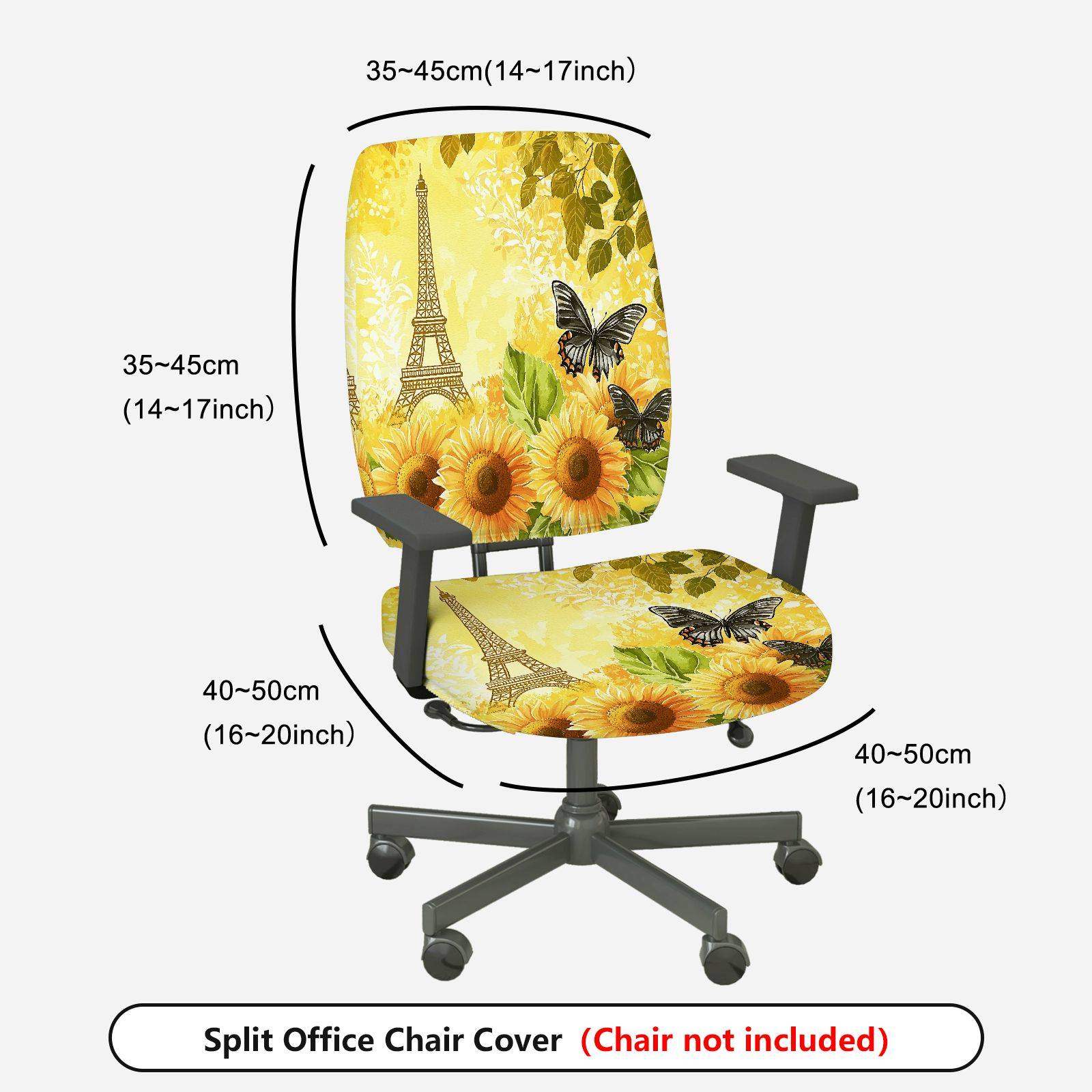 2-Piece Sunflower Butterfly Eiffel Tower Yellow Green  Computer Chair Cover Set, Seat and Backrest