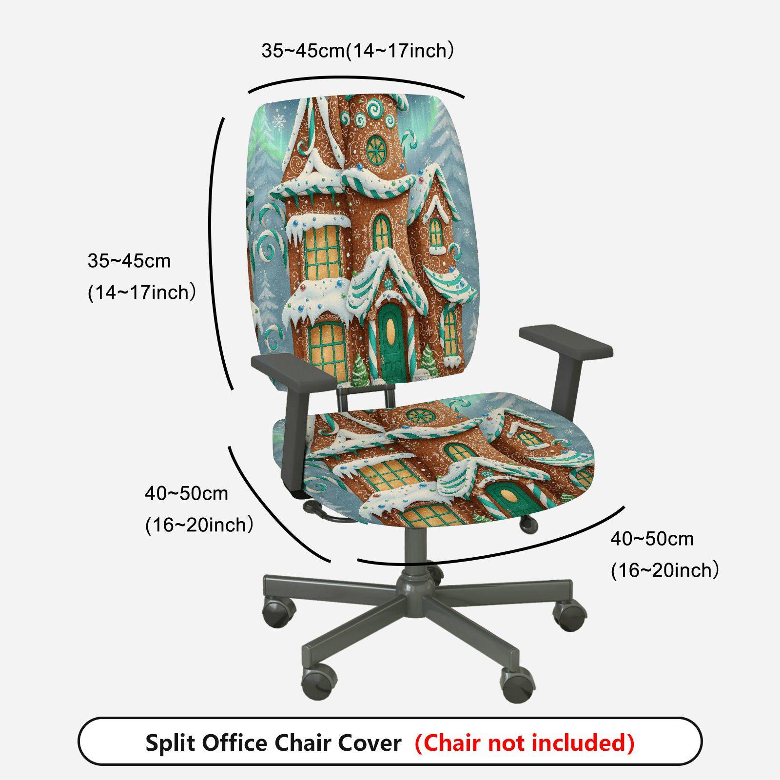 2-Piece Christmas Snowy Gingerbread House Winter Holiday  Computer Chair Cover Set, Seat and Backrest
