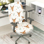 2-Piece Cute Deer Pattern Printed Heart Floral  Computer Chair Cover Set, Seat and Backrest
