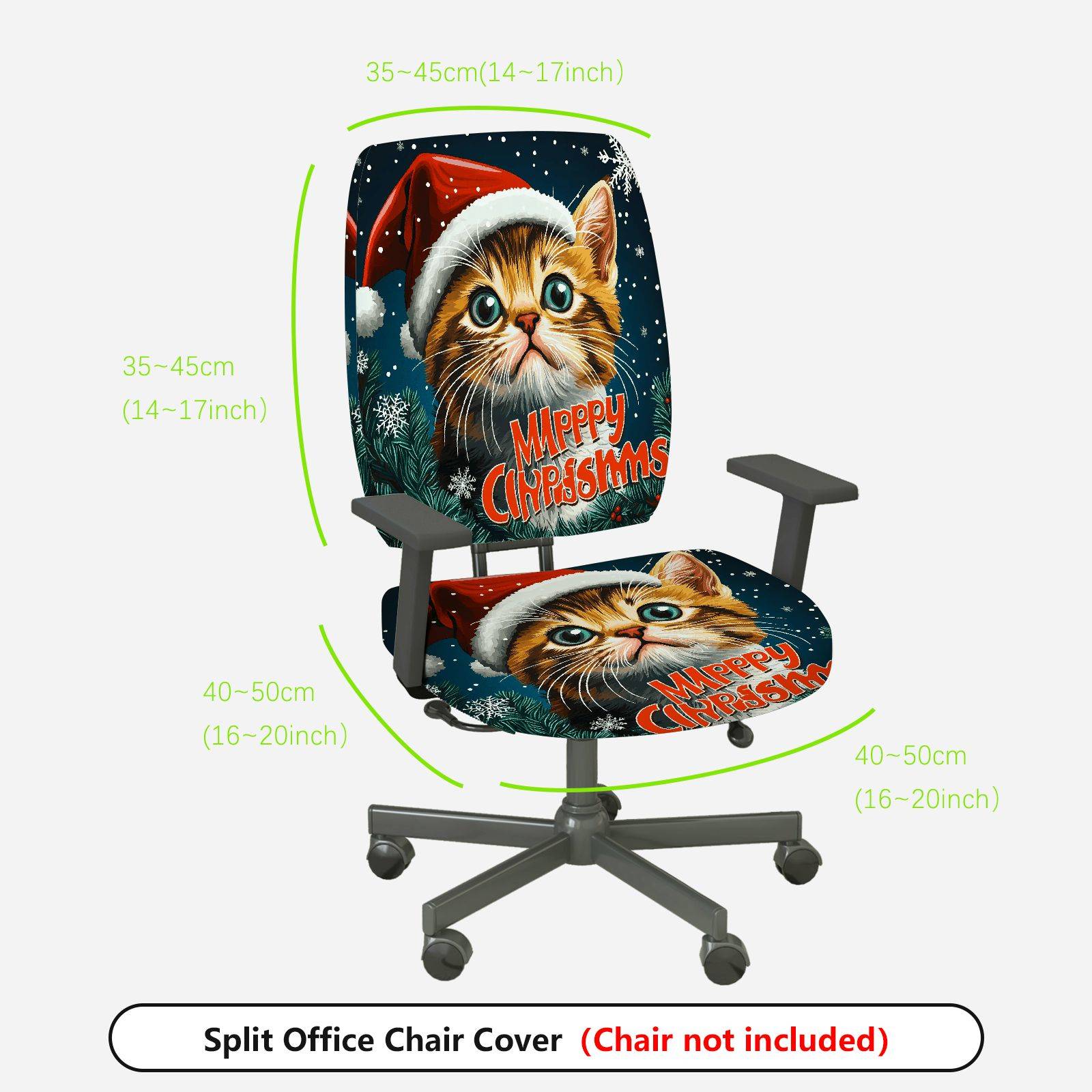 2-Piece Christmas Cat Festive Holiday Decor  Computer Chair Cover Set, Seat and Backrest
