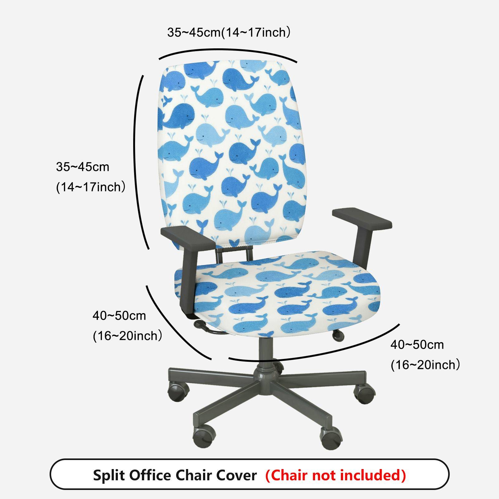 2-Piece Whale Pattern Blue White Fun Cute  Computer Chair Cover Set, Seat and Backrest