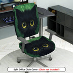 2-Piece Cute Black Cat Green Artistic Vibrant Halloween  Computer Chair Cover Set, Seat and Backrest