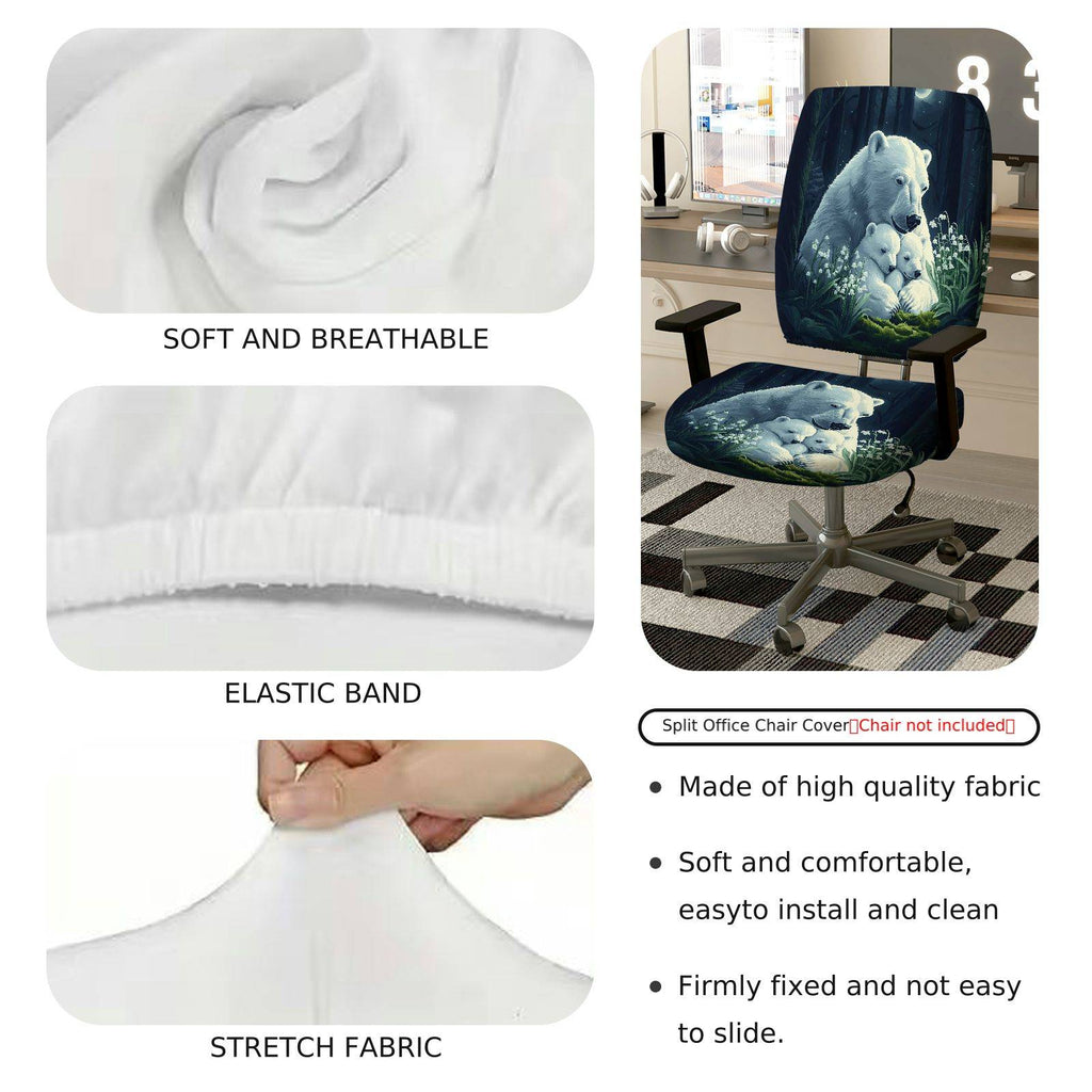 2-Piece Polar Bear Family Forest Night Scandinavian Christmas  Computer Chair Cover Set, Seat and Backrest