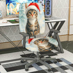2-Piece Christmas Santa Claus Cat Snow Winter  Computer Chair Cover Set, Seat and Backrest