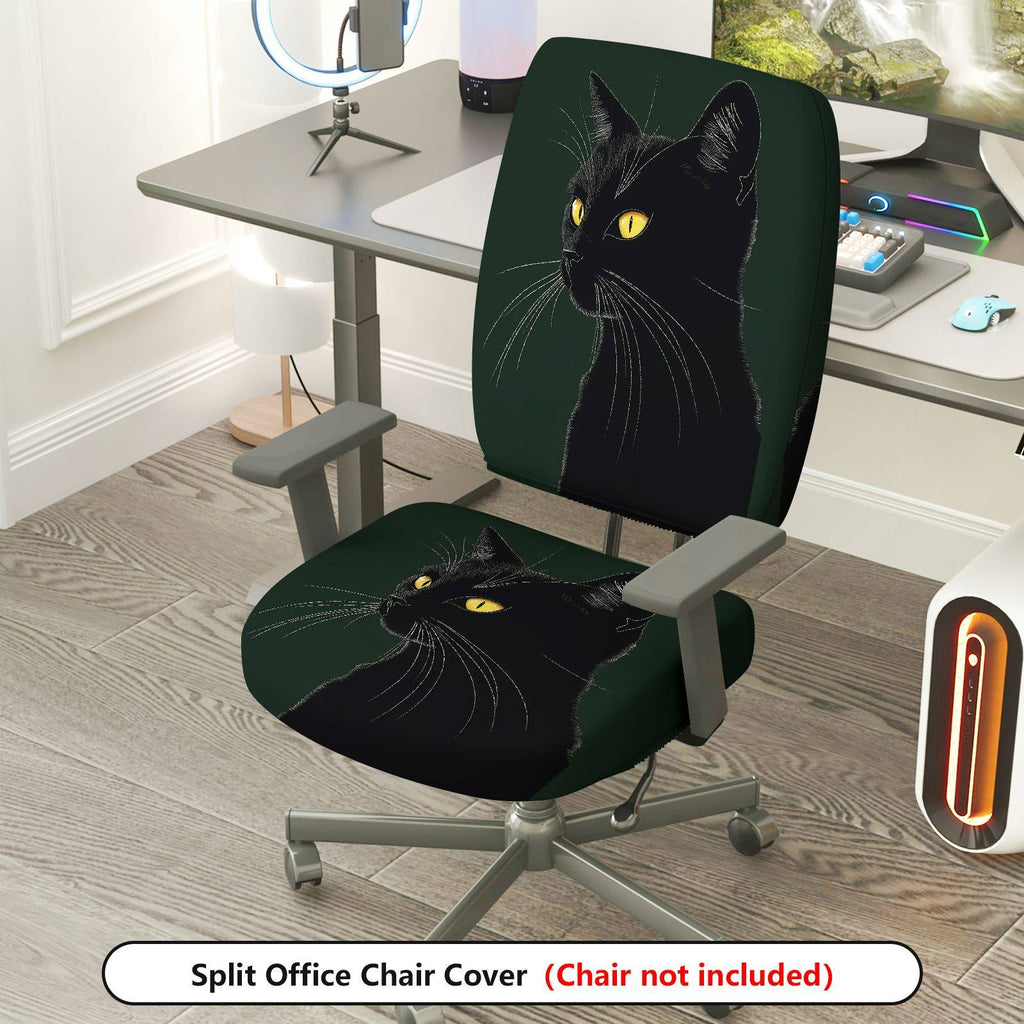 2-Piece Black Cat Animal Novelty Halloween Decorative  Computer Chair Cover Set, Seat and Backrest