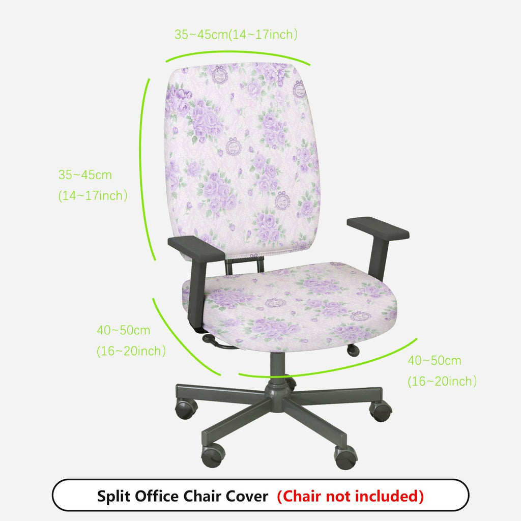 2-Piece Floral Purple Gray Pattern Decorative  Computer Chair Cover Set, Seat and Backrest