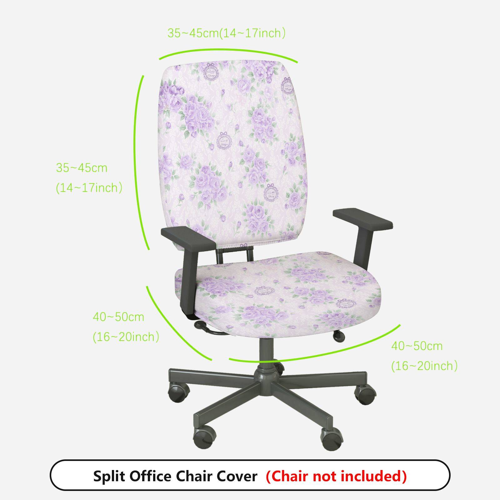 2-Piece Floral Purple Gray Pattern Decorative  Computer Chair Cover Set, Seat and Backrest