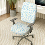 2-Piece Floral Pastel Spring Modern Cute Blue  Computer Chair Cover Set, Seat and Backrest