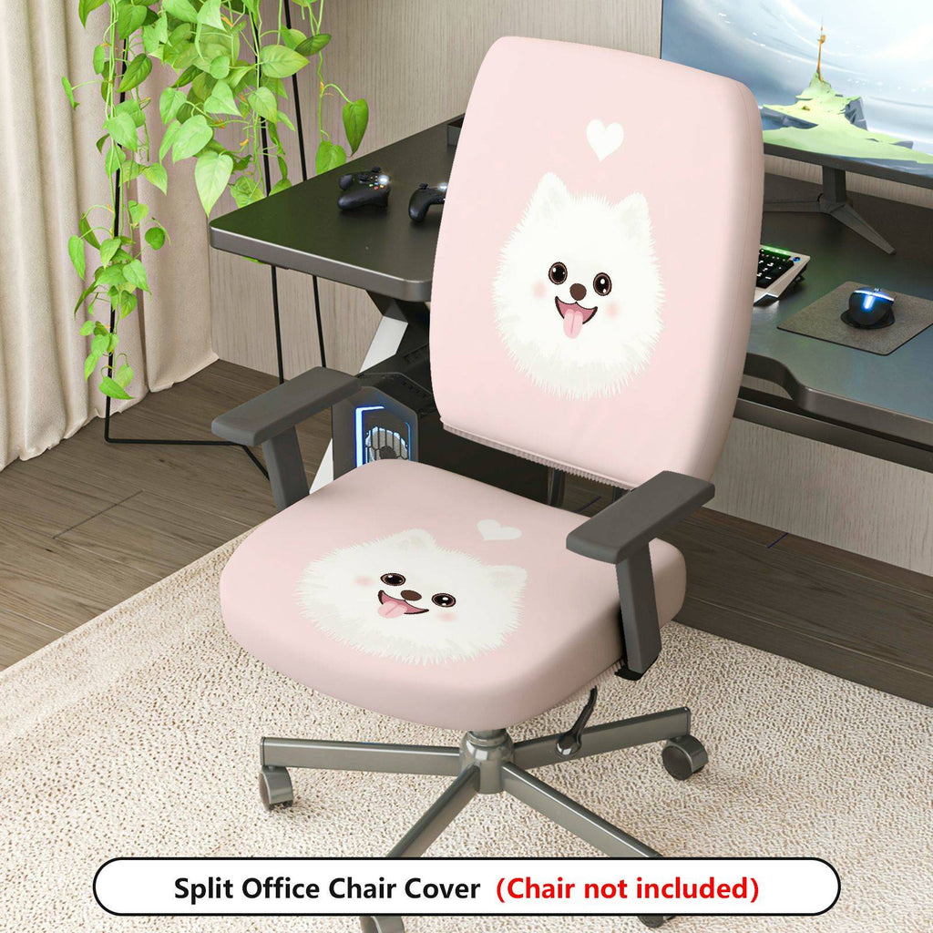 2-Piece Cute Dog Pattern Heart Pink  Computer Chair Cover Set, Seat and Backrest