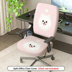 2-Piece Cute Dog Pattern Heart Pink  Computer Chair Cover Set, Seat and Backrest