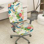 2-Piece Floral Bird Pattern Rose Spring Nature Garden  Computer Chair Cover Set, Seat and Backrest