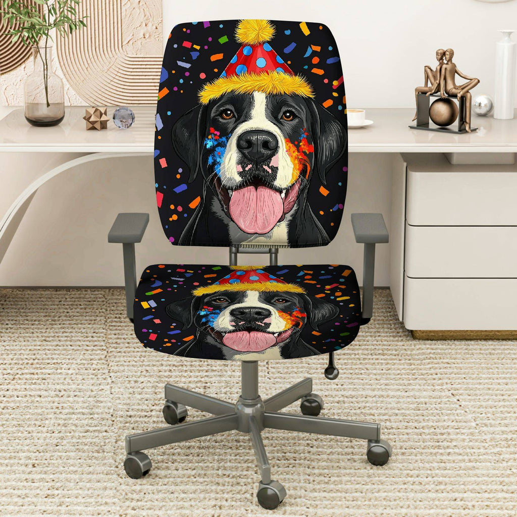 2-Piece Dog Birthday Party Celebration Colorful Festive  Computer Chair Cover Set, Seat and Backrest