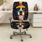 2-Piece Dog Birthday Party Celebration Colorful Festive  Computer Chair Cover Set, Seat and Backrest