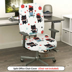 2-Piece Cute Cat Heart Red Winter  Computer Chair Cover Set, Seat and Backrest