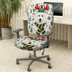2-Piece Christmas Reindeer Dog Winter Holiday Snow  Computer Chair Cover Set, Seat and Backrest